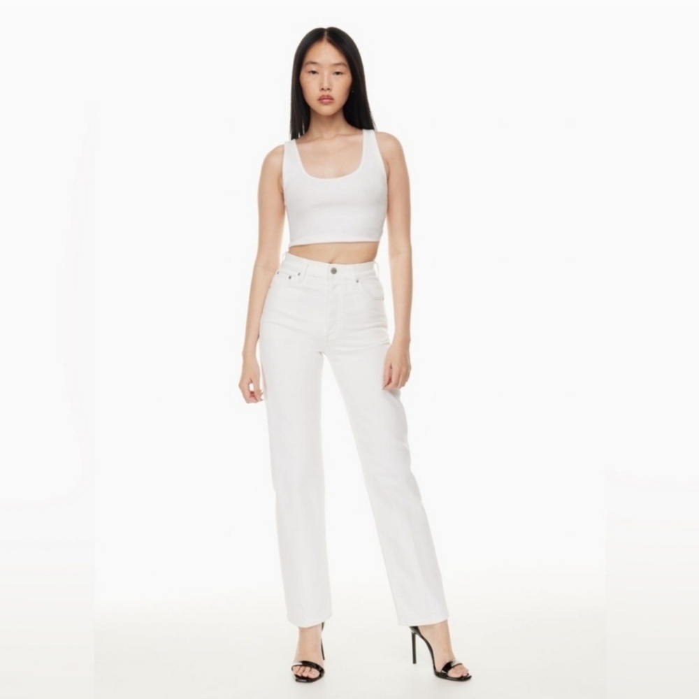 Aritzia Denim Forum Arlo Jeans High Rise Straight Leg Ankle Cream White